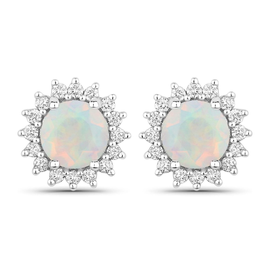 Plated Rhodium 1.00ctw Opal and Lab Diamond Earrings (1 of 3)