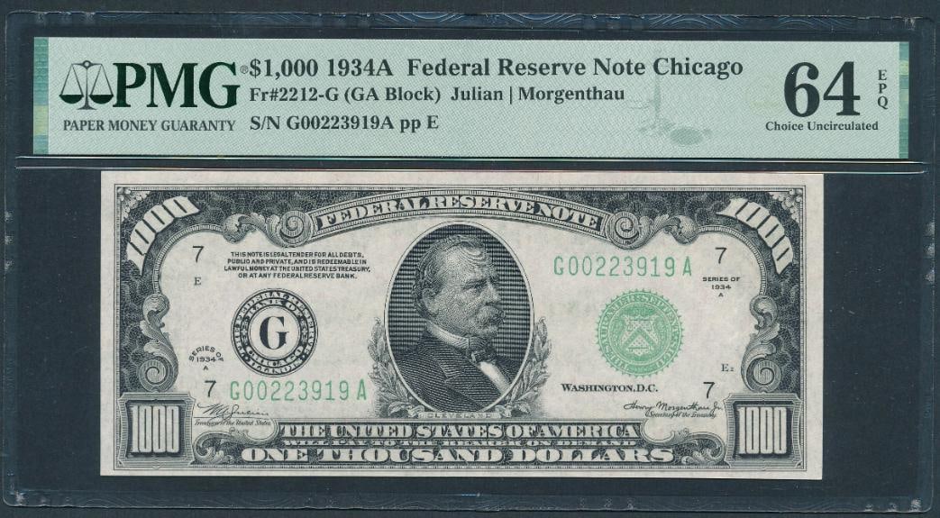 1934A $1000 Chicago FRN PMG 64EPQ