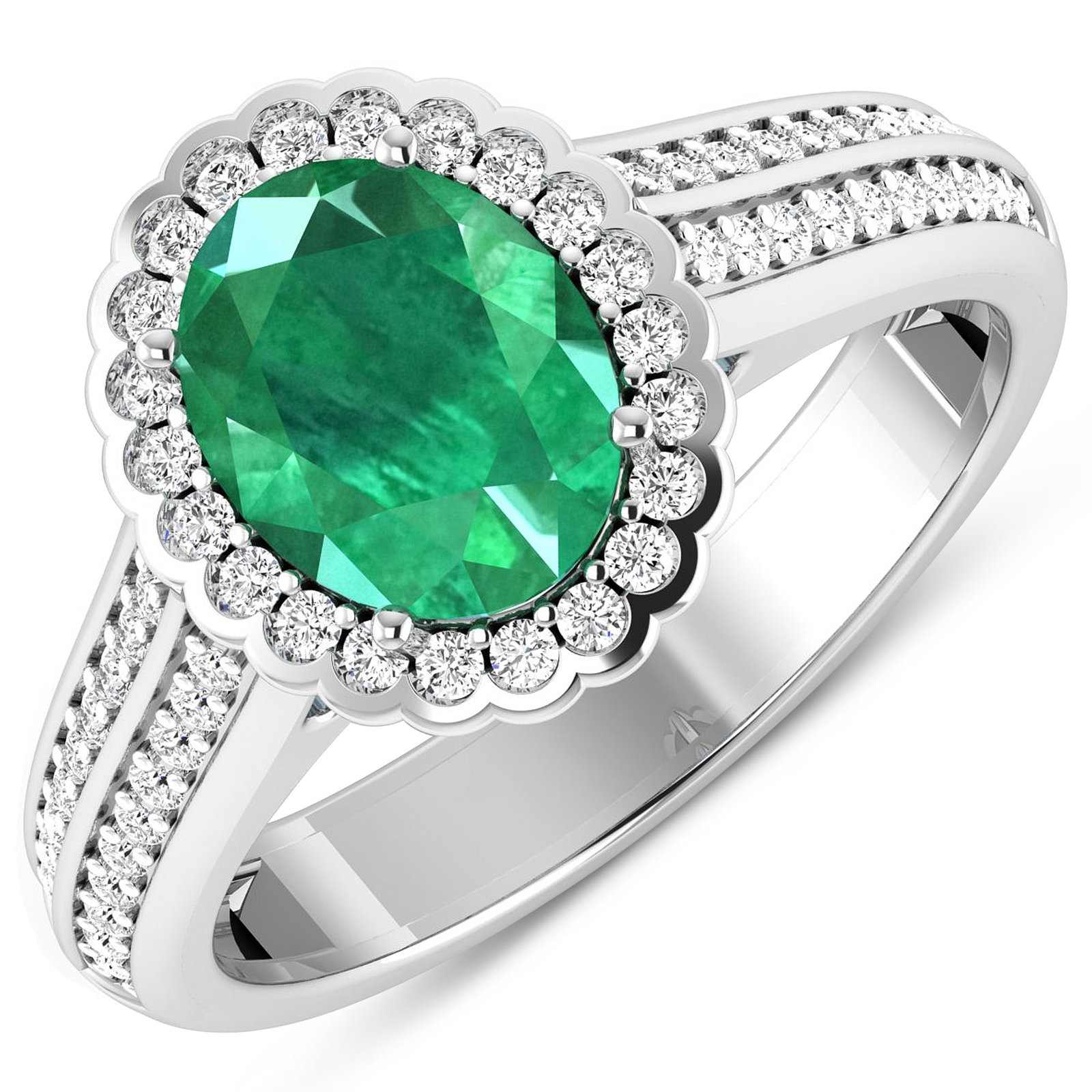 14KT White Gold 1.53ct Zambian Emerald and Diamond Ring (1 of 4)