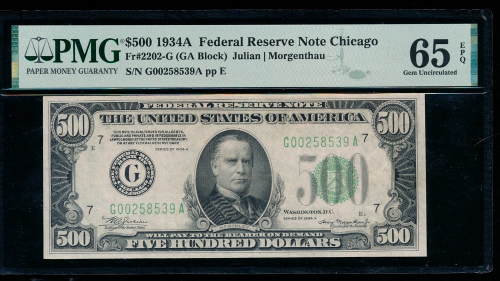 1934A $500 Chicago FRN PMG 65EPQ