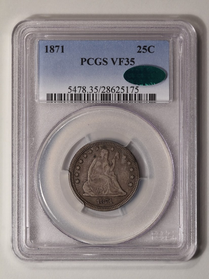 1871 Seated Liberty Quarter PCGS VF35 CAC (1 of 2)