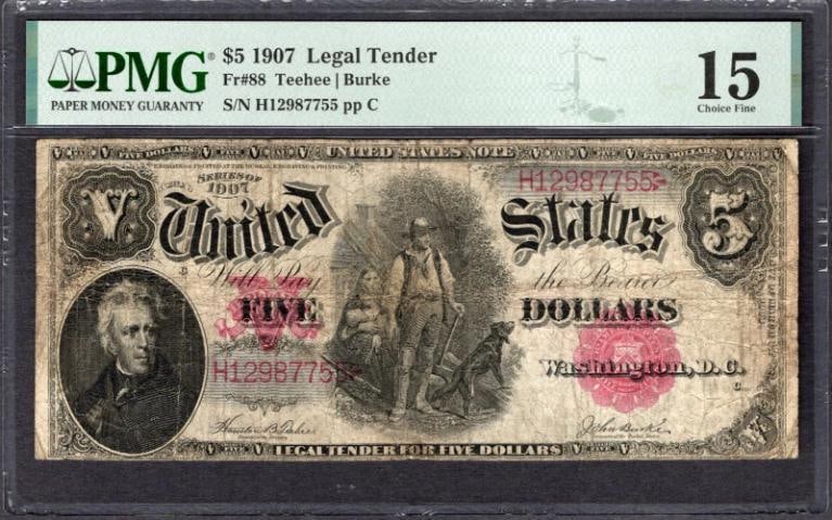1907 $5 Legal Tender Note PMG 15