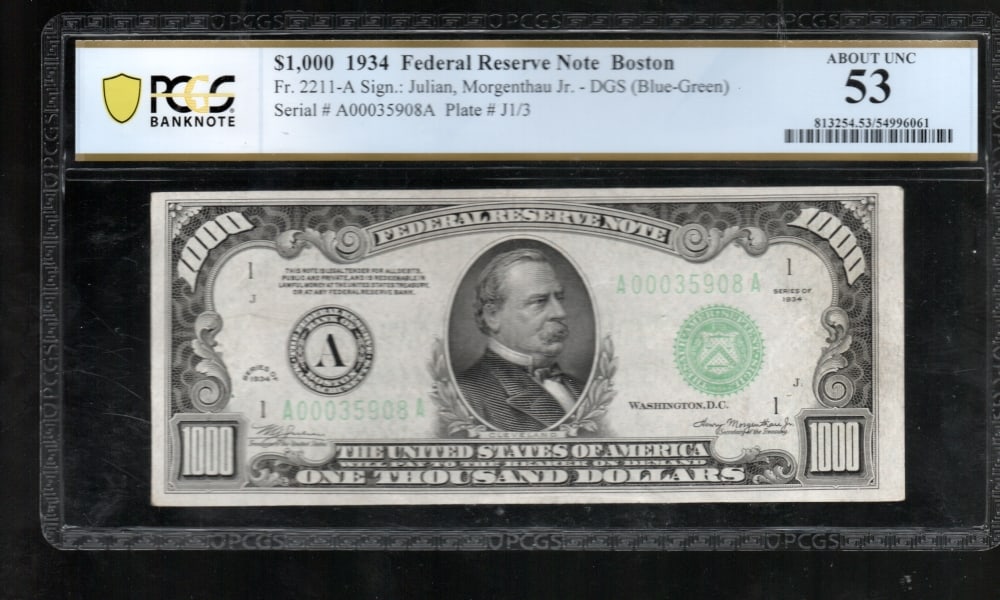1934A $1000 Boston FRN PCGS 53 (1 of 2)