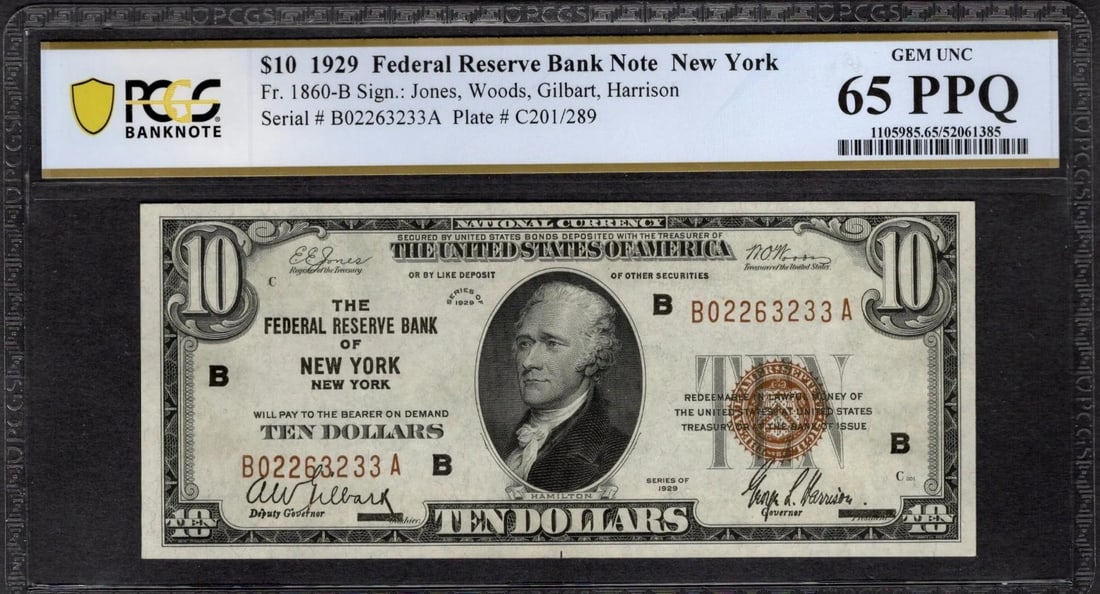 1929 $10 New York FRBN PCGS 65PPQ (1 of 2)