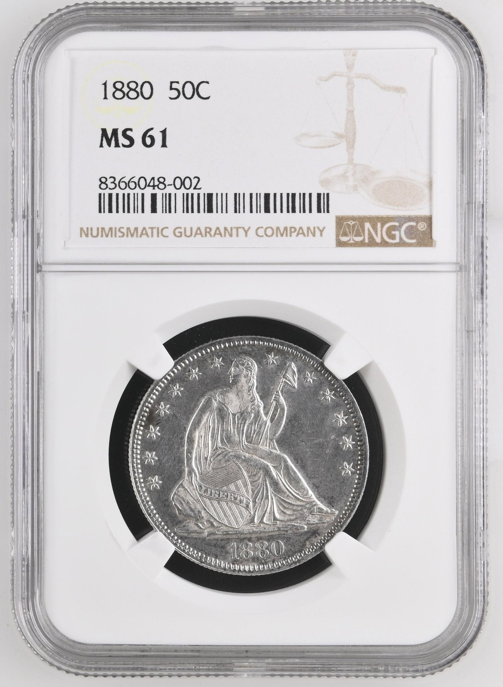 1880 Seated Liberty Half Dollar NGC MS61: One 1880 Seated Liberty Half Dollar NGC MS61.