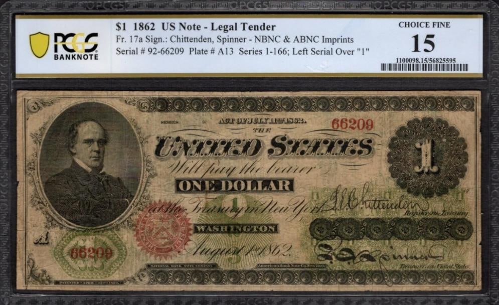 1862 $1 Legal Tender Note PCGS 15 (1 of 2)