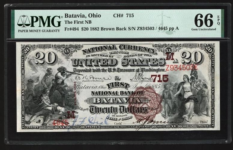 1882 $20 Batavia OH National PMG 66EPQ