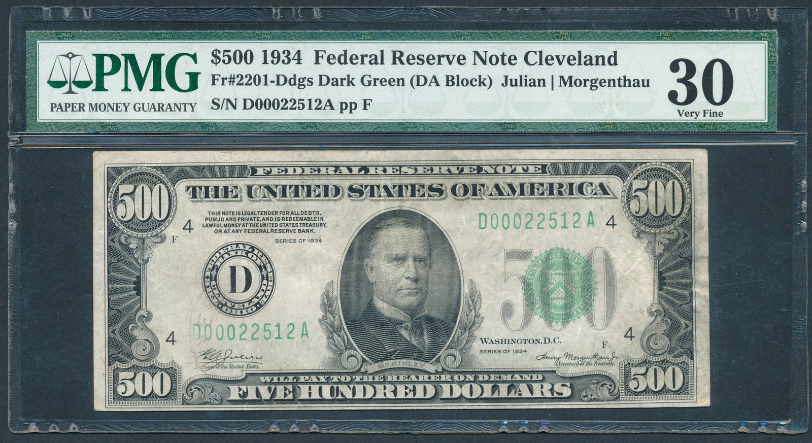 1934 $500 Cleveland FRN PMG 30: One 1934 $500 Cleveland FRN PMG 30.