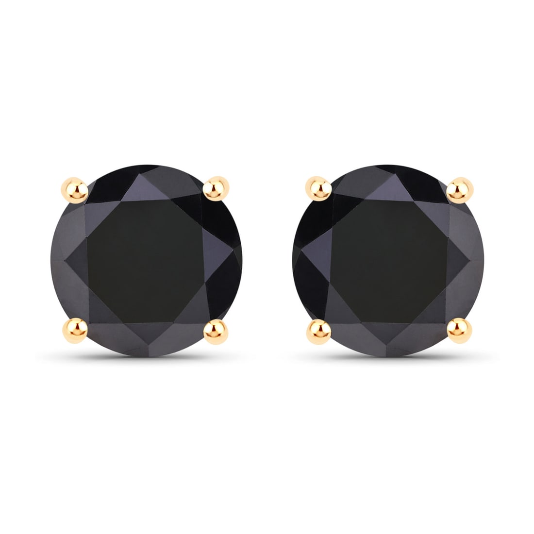14KT Yellow Gold 4.12ctw Black Diamond Earrings: Black Diamond Round/7.40-7.60mm - 2/4.12 ctw Prong Setting Natural Irradiated N Total weight of 2.5 grams.