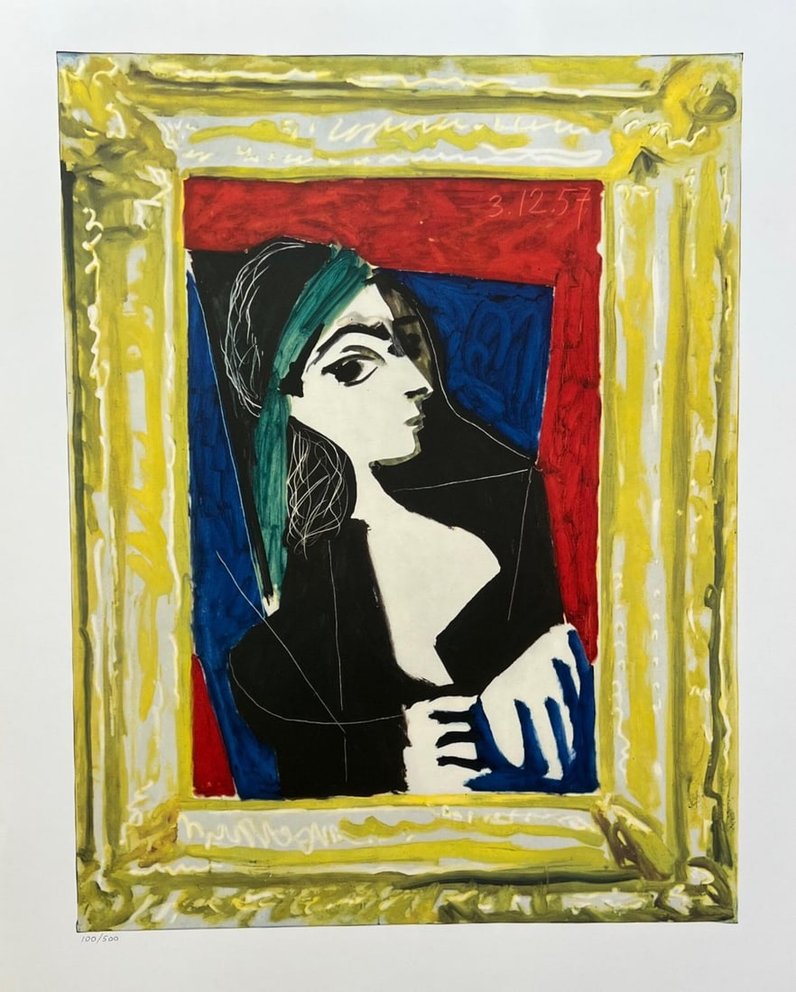 Pablo Picasso PORTRAIT DE JACQUELINE 1980 Limited Edition Lithograph: This is a 1980 Pablo Picasso lithograph titled Portrait de Jacqueline. Pencil numbered from a limited edition of 500. Paper measures 27 inches x 20 inches. Image measures 20 inches x 16 inches. Printe