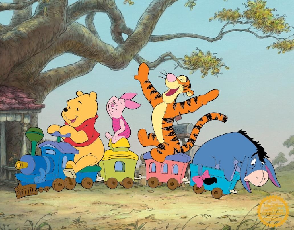 Disney WINNIE THE POOH & FRIENDS TRAIN Limited Edition Sericel Animation Art Cel: This is a Limited Edition Serigraph Cel from 1968 Walt Disney Studios WINNIE THE POOH AND FRIENDS. Disney?s own artists have selected this scene from the original animation drawings used to produce th