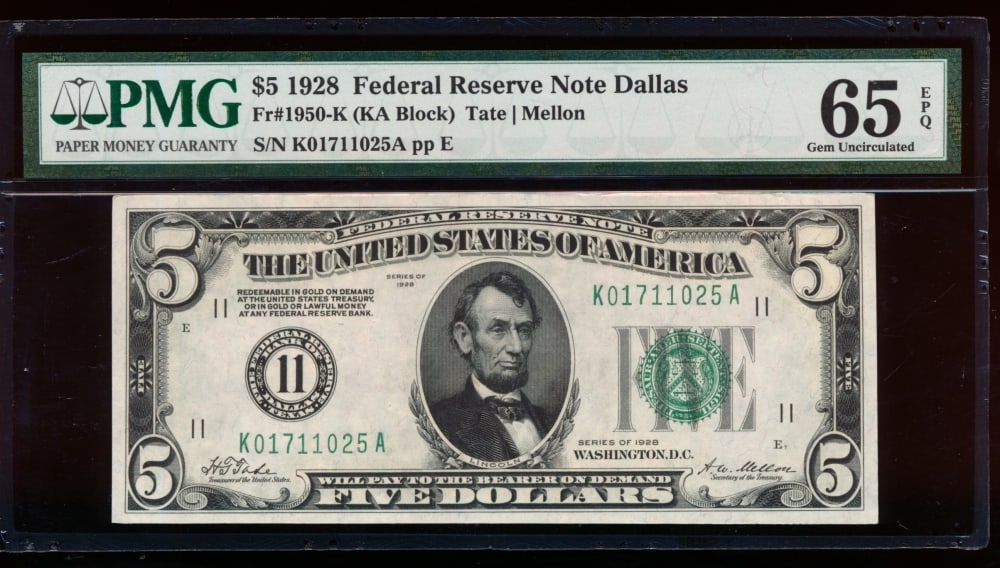 1928 $5 Dallas FRN PMG 65EPQ (1 of 2)