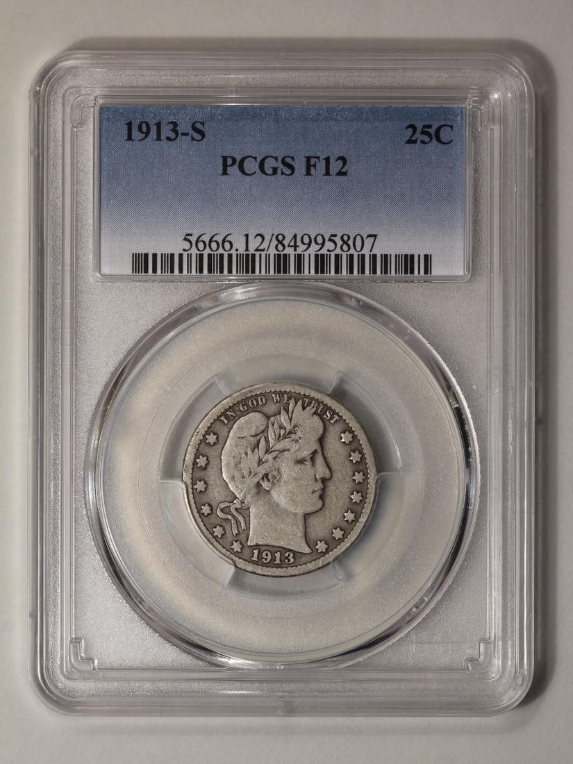 1913-S Barber Quarter PCGS F12 (1 of 2)