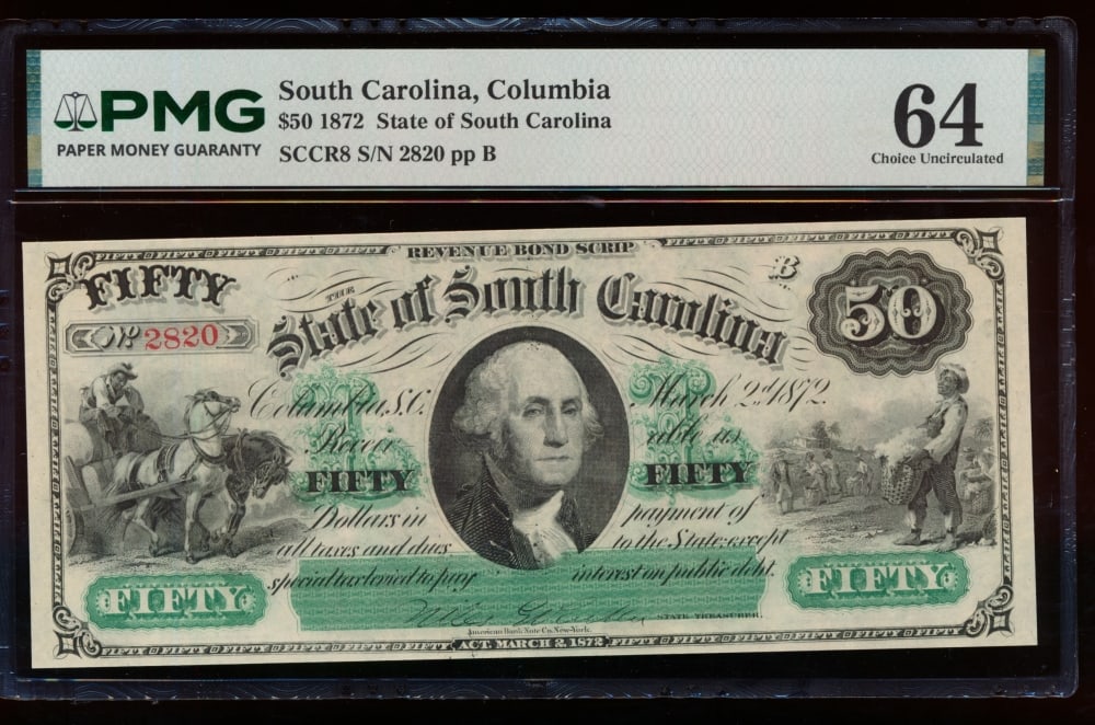 1872 $50 Columbia SC Obsolete PMG 64 (1 of 2)