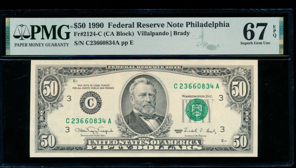 1990 $50 Philadelphia FRN PMG 67EPQ (1 of 2)