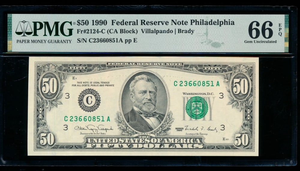 1990 $50 Philadelphia FRN PMG 66EPQ (1 of 2)
