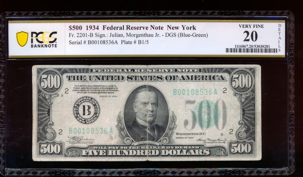 1934 $500 New York FRN PCGS 20 (1 of 2)