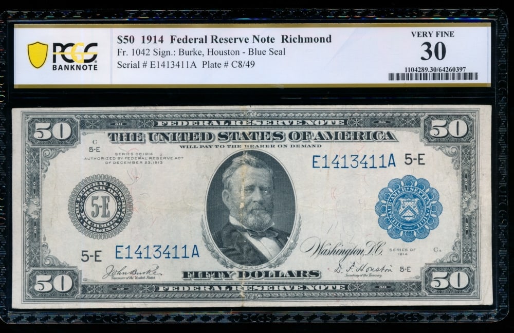 1914 $50 Richmond FRN PCGS 30: One 1914 $50 Richmond FRN PCGS 30.