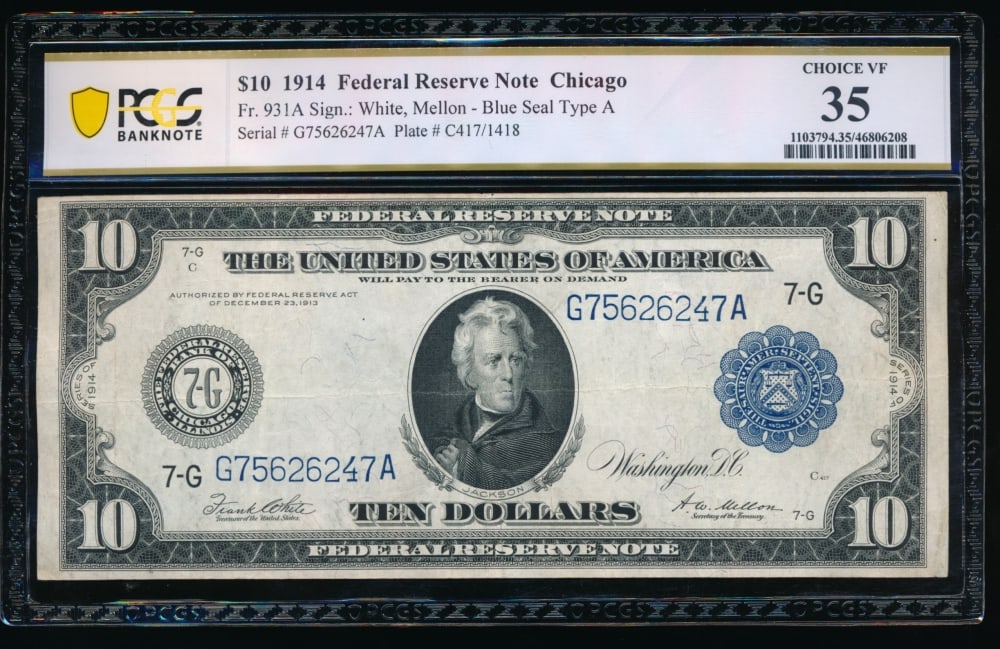 1914 $10 Chicago FRN PCGS 35: One 1914 $10 Chicago FRN PCGS 35.
