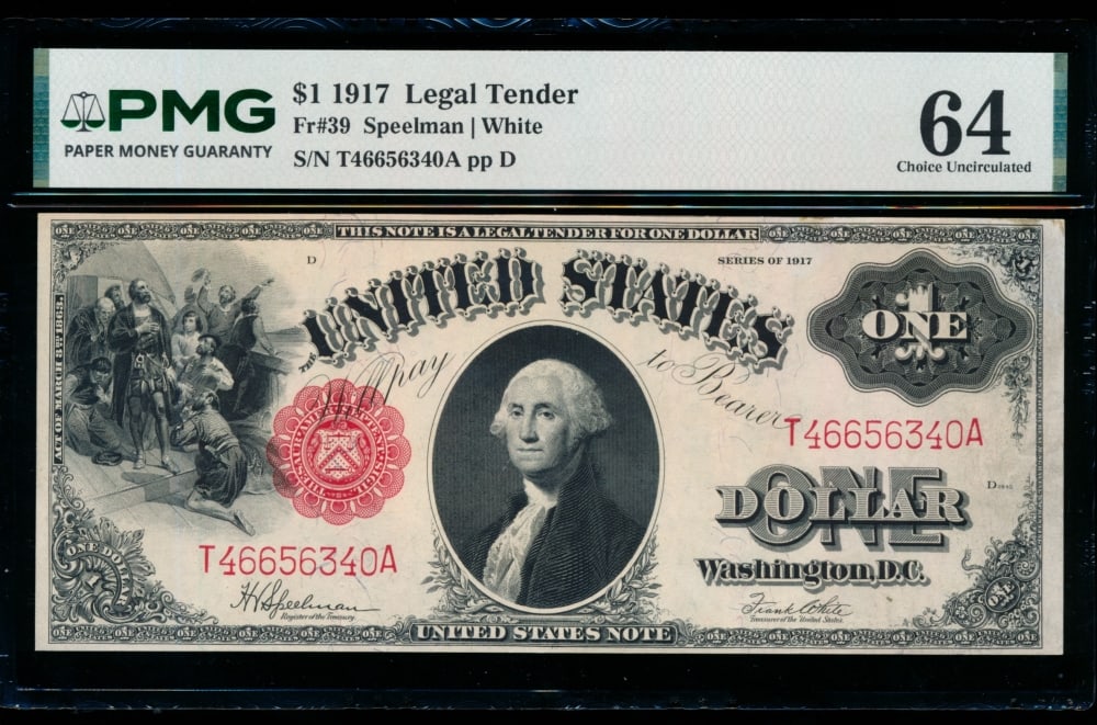 1917 $1 Legal Tender Note PMG 64: One 1917 $1 Legal Tender Note PMG 64.