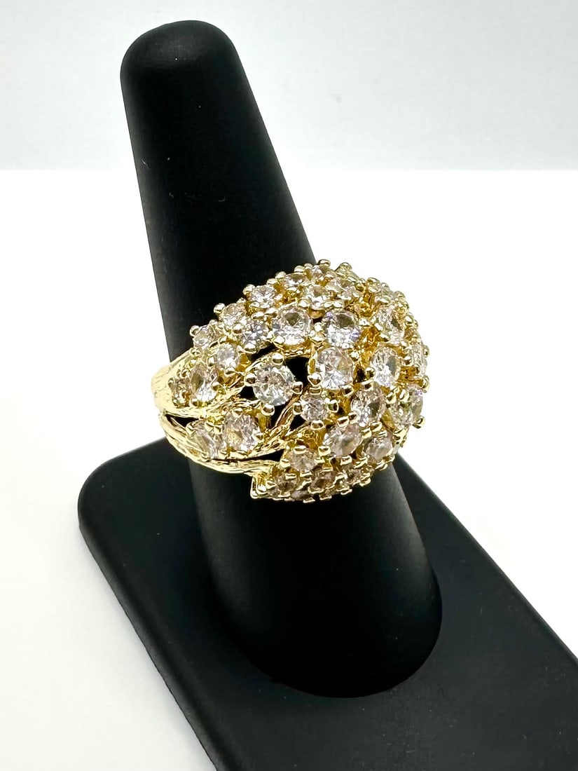 14 Kt Yellow Gold Plate 10.75 Ctw CZ Cocktail Ring (1 of 7)