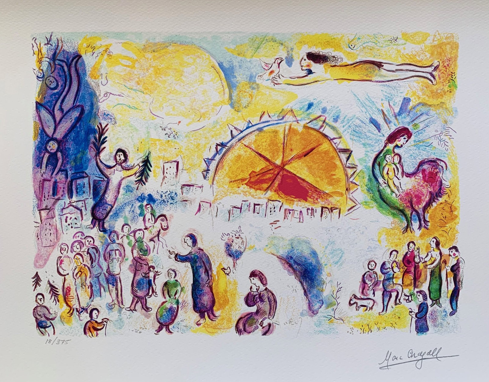 Marc Chagall PROCESSION DE NOEL Limited Edition Facsimile Signed Giclee: This is a Marc Chagall limited edition small giclee titled Le Procession De Noel. This giclee is facsimile signed on the lower right and is pencil numbered on the lower left from an edition of 375. Pa