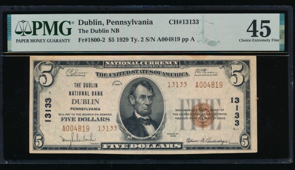 1929 $10 Dublin PA National PMG 45: One 1929 $10 Dublin PA National PMG 45.