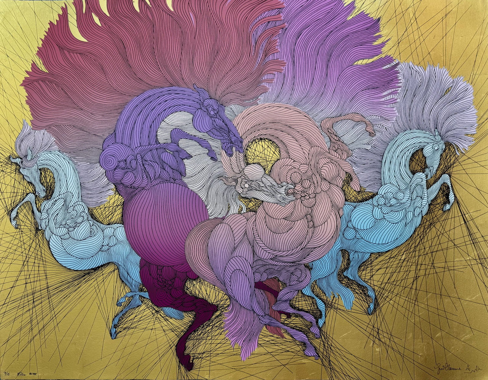 Guillaume Azoulay RITES Hand Signed 23K Gold Leaf Limited Edition Serigraph 1988 (1 of 1)