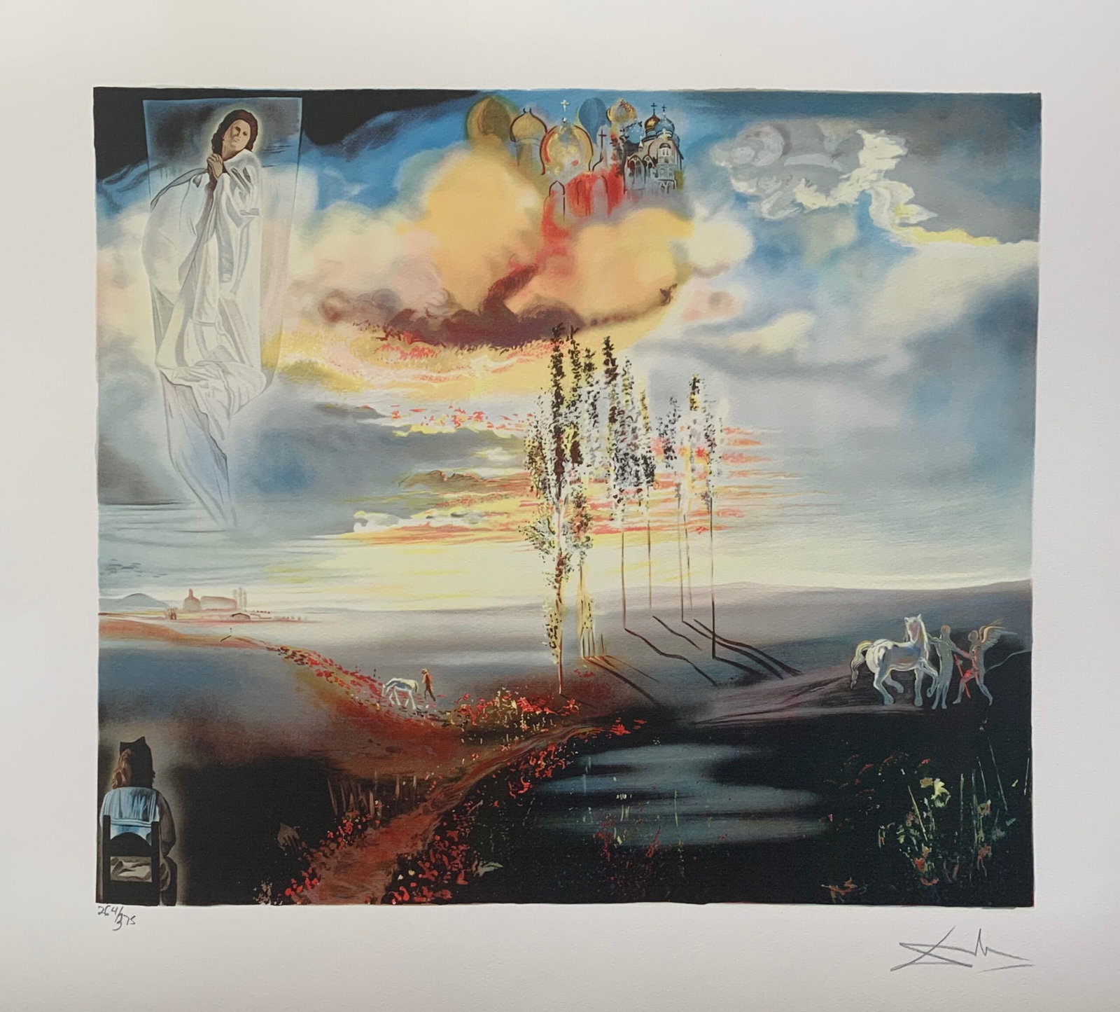 Salvador Dali GALA?S DREAM Facsimile Signed & Numbered Giclee: This is a SALVADOR DALI giclee titled GALAS DREAM. This piece is facsimile signed on the lower right which means it has a copy of Dalis signature on it. Pencil numbered from an edition of 375. Paper m