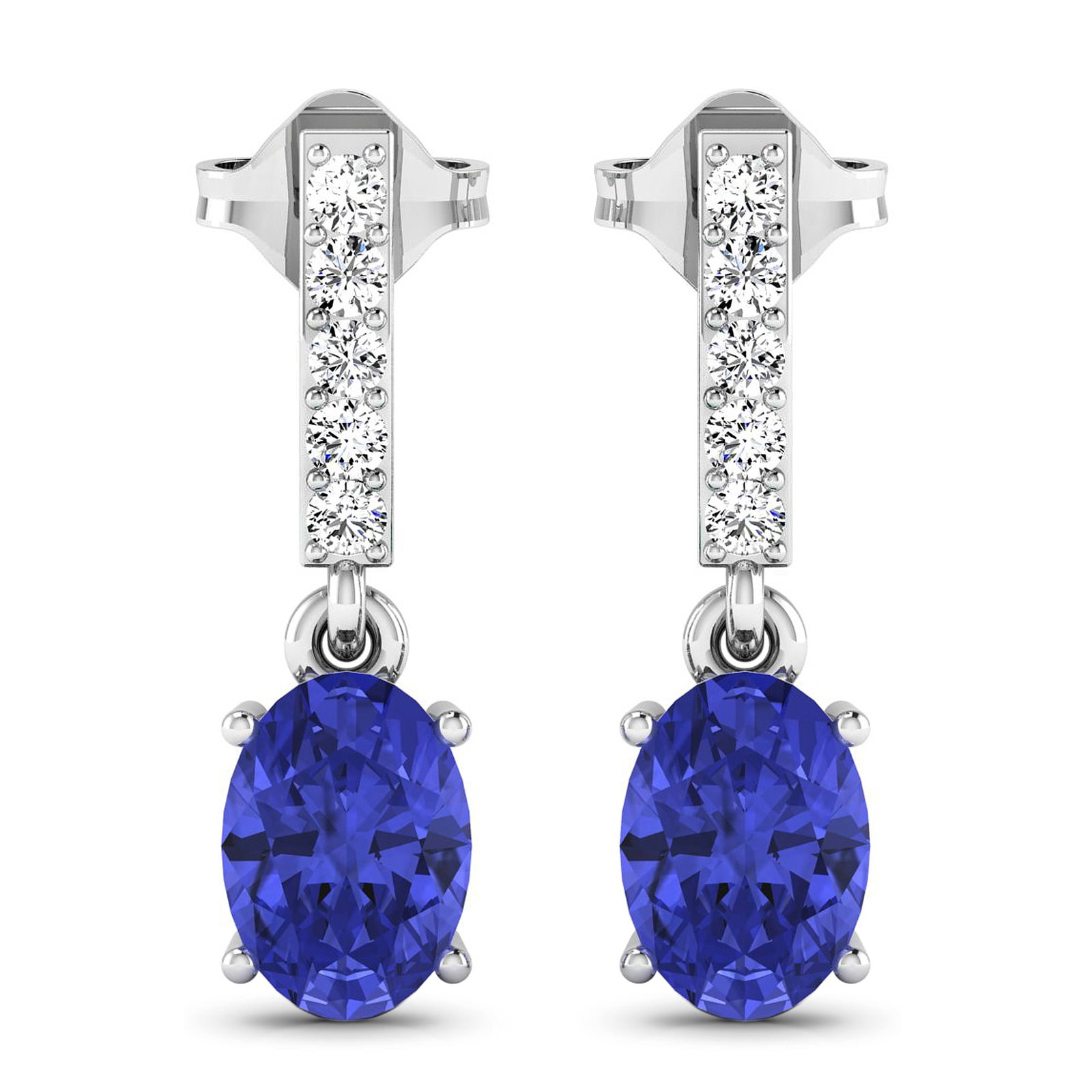 14KT White Gold 1.24ctw Tanzanite and Diamond Earrings: Tanzanite (AA+) Oval 7x5mm - 2Pcs + White Diamond F/C Round 1.50mm - 10Pcs ( Push-Post ) ( I1-I2/I color ) Total weight of gemstones is 1.24cts. Total Diamond weight is 0.14cts. Total weight of these 
