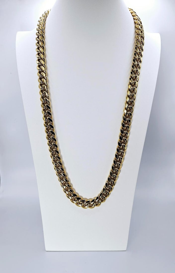 Huge Limited 297.5 Grams MLB 14 Kt Gold Plated Curb Link Necklace: Huge Limited 297.5 Grams MLB 14 Kt Gold Plated Cuban Curb Link Necklace. This High Quality Top Notch Cuban Curb Link Necklace Is Just Like The Pros Wear. It Measures A Healthy 14 mm Wide and is Secure