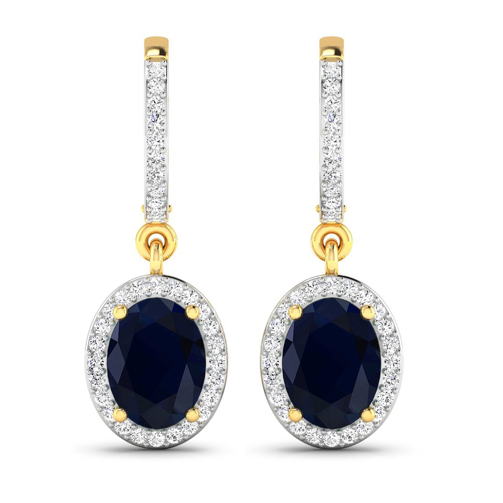 14KT Yellow Gold 2.6ctw Blue Sapphire and Diamond Earrings (1 of 4)