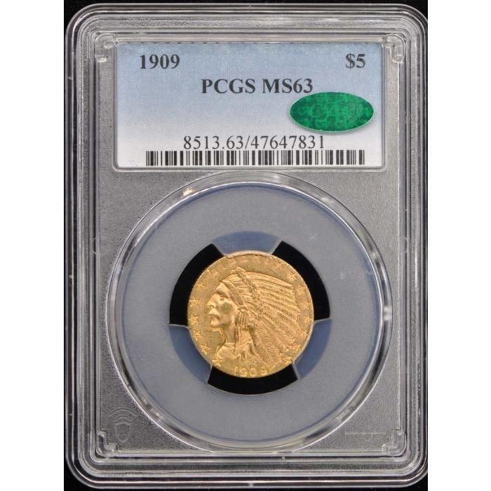 1909 $5 Indian Head Half Eagle PCGS MS63 CAC (1 of 2)