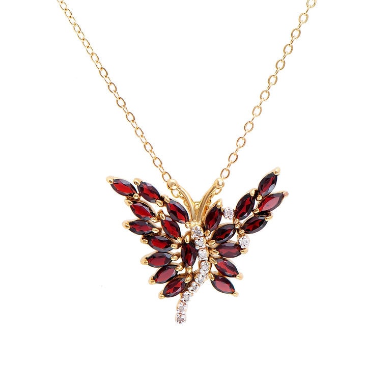 Plated 18KT Yellow Gold 3.44cts Garnet and Diamond Necklace: One Plated 18KT Yellow Gold 3.44cts Garnet and Diamond Necklace 18 in. (20) Brown Garnet stones with a total weight of 3.33cts. (11) diamonds with a total of 0.11cts with a color of H-I and clarity of