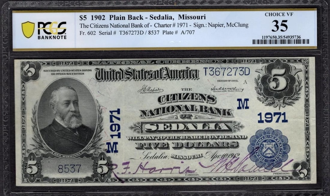 1902 $5 Sedalia MO National PCGS 35 (1 of 2)