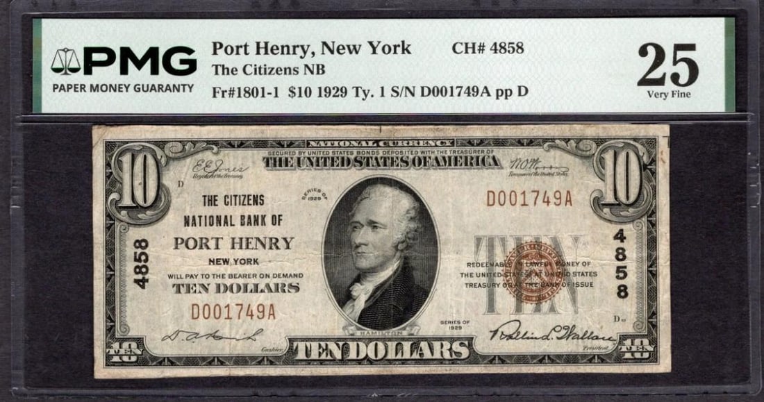 1929 $10 Port Henry NY National PMG 25 (1 of 2)