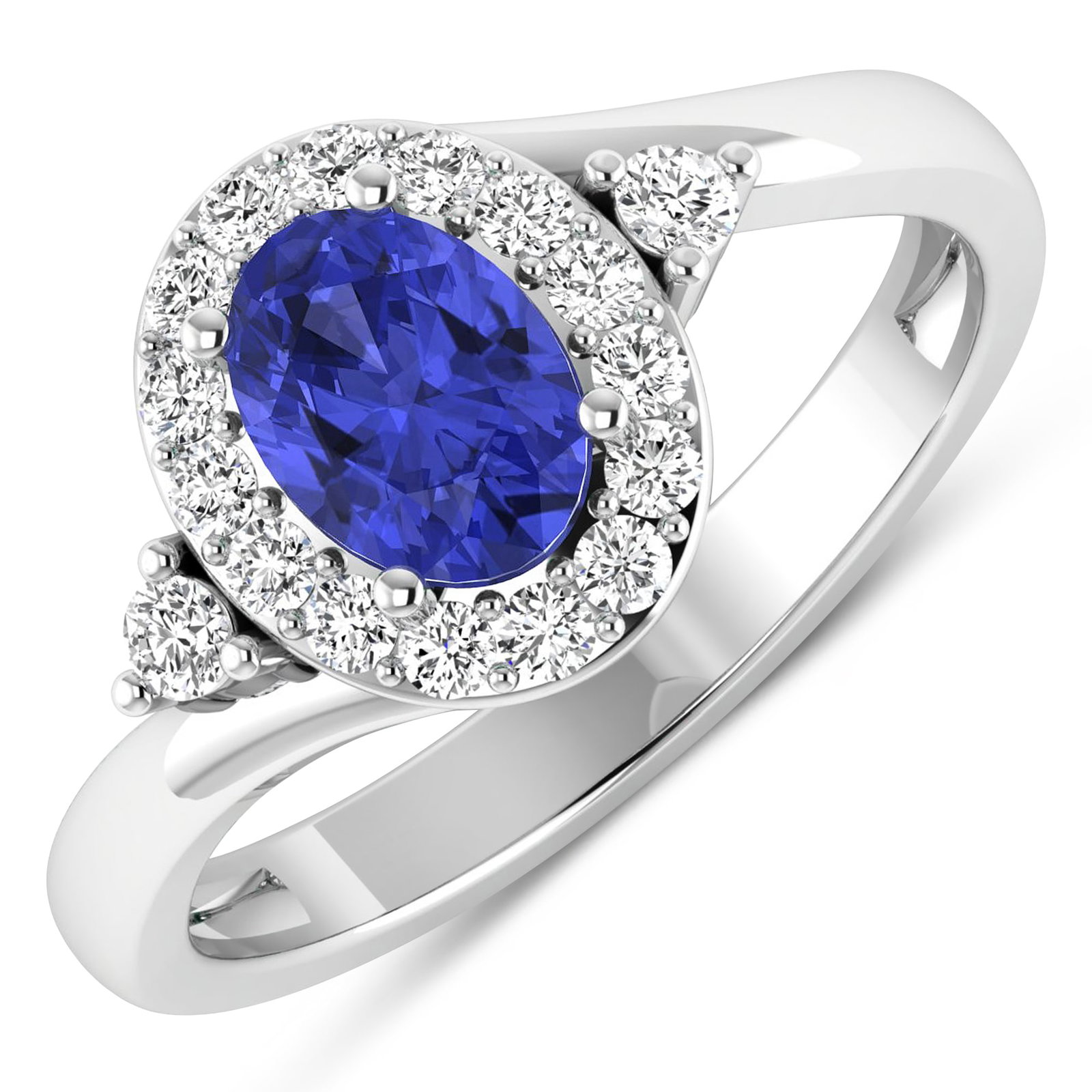 14KT White Gold 0.62ctw Tanzanite and Diamond Ring: Tanzanite (AA+) Oval 7x5mm - 1Pc + White Diamond F/C Round 2.00mm - 2Pcs + White Diamond F/C Round 1.50mm - 15Pcs ( I1-I2/I color ) Total weight of gemstone is 0.62cts. Total Diamond weight is 0.27cts