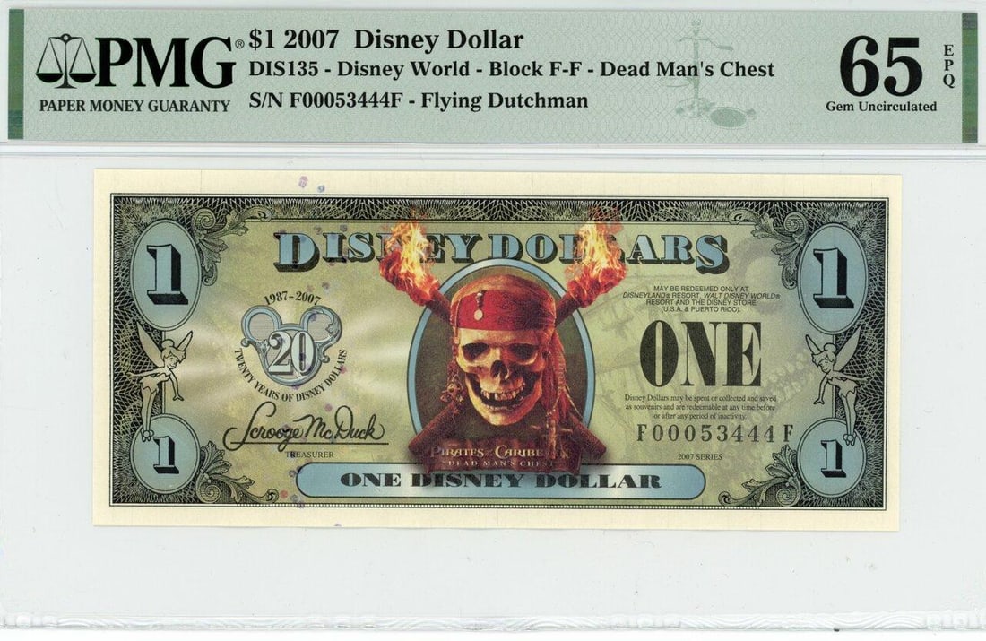 2007 $1 Dead Mans Chest Disney Dollar PMG 65EPQ (1 of 2)
