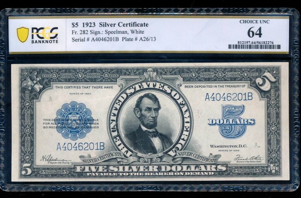 1923 $5 Lincoln Porthole silver Certificate PCGS 64 (1 of 2)