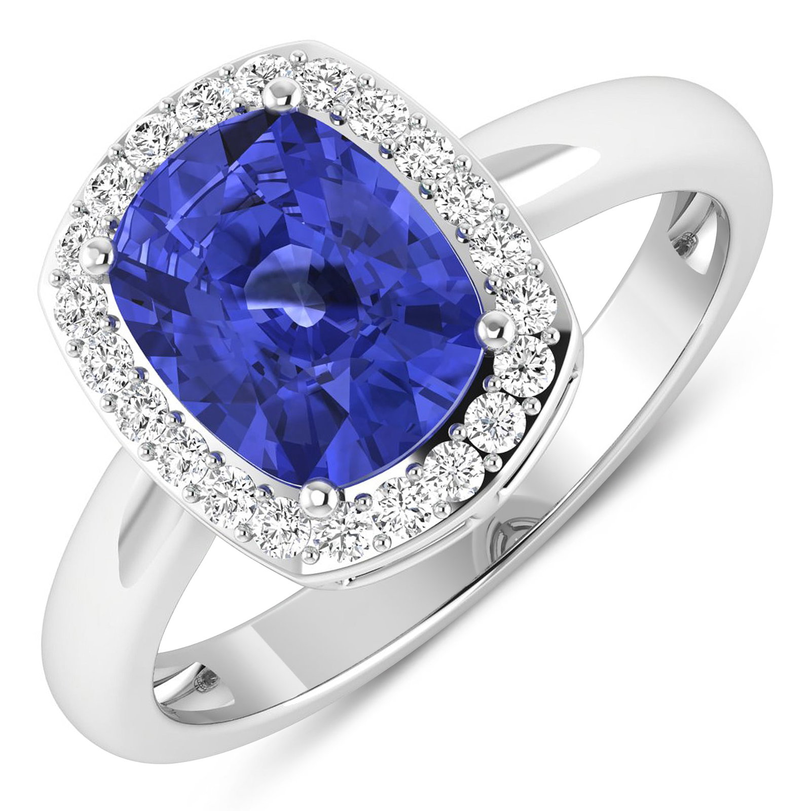 14KT White Gold 2.02ctw Tanzanite and Diamond Ring: Tanzanite (AA+) Cushion 9x7mm - 1Pc + White Diamond F/C Round 1.30mm - 22Pcs ( SI2/HI color ) Total weight of gemstone is 2.02cts. Total Diamond weight is 0.22cts. Total weight of this ring is 3.03 gr