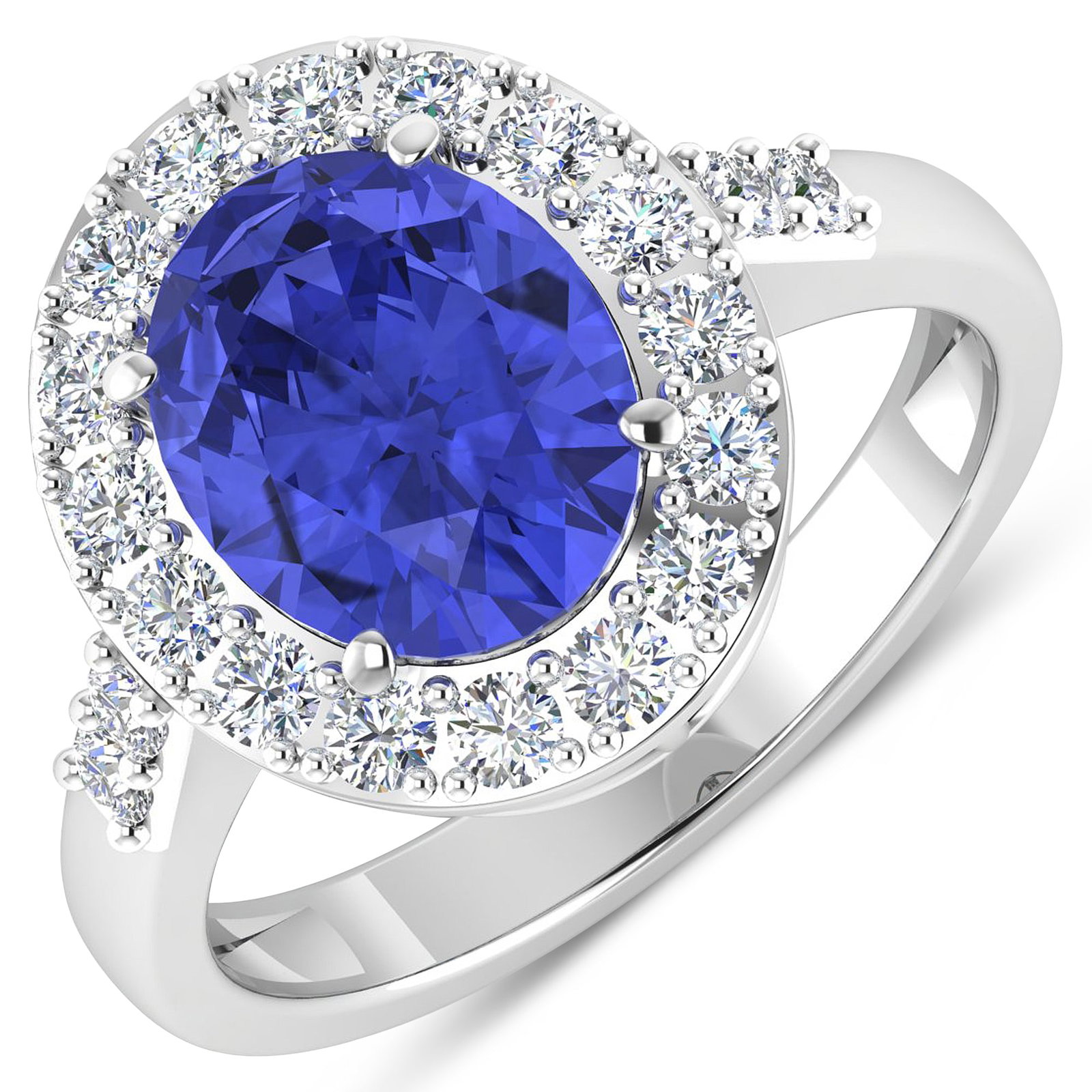 14KT White Gold 2.21ct Tanzanite and Diamond Ring: Tanzanite (AA+) Oval 10x8mm - 1Pc + White Diamond F/C Round 2.00mm - 20Pcs ( Diamond Quality : SI-2/HI ). Total weight of gemstone is 2.21cts. Total weight of Diamonds is 0.6cts. Total weight of this 
