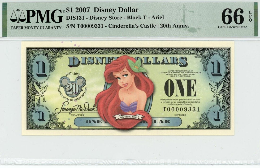 2007 $1 Ariel Disney Dollar PMG 66EPQ (1 of 2)