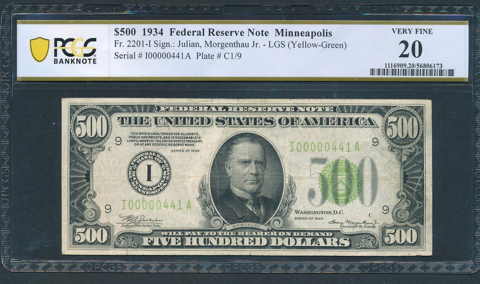 1934 $500 Minneapolis FRN PCGS 20 (1 of 2)