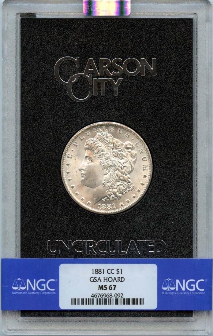 1881-CC $1 Morgan Silver Dollar NGC MS67: One 1881-CC $1 Morgan Silver Dollar NGC MS67.