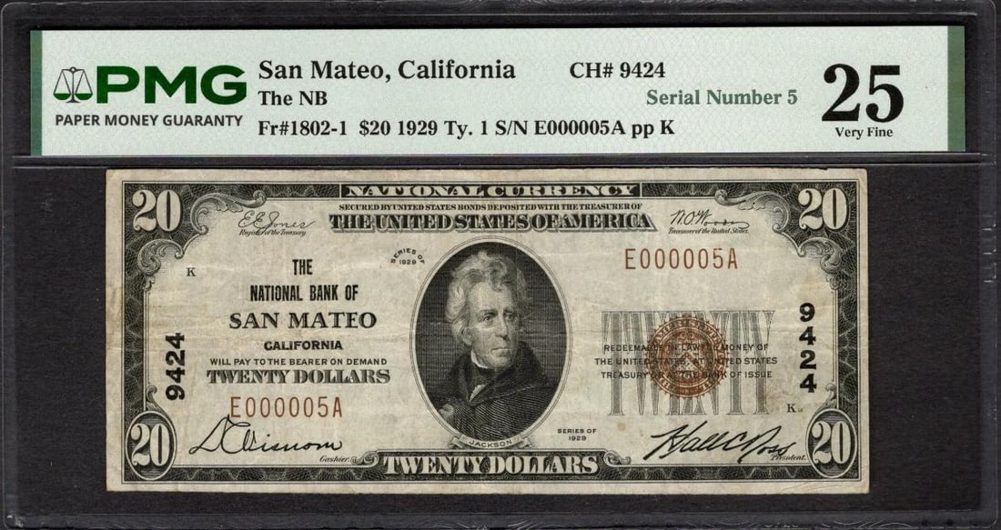 1929 $20 San Mateo CA National PMG 25 (1 of 2)