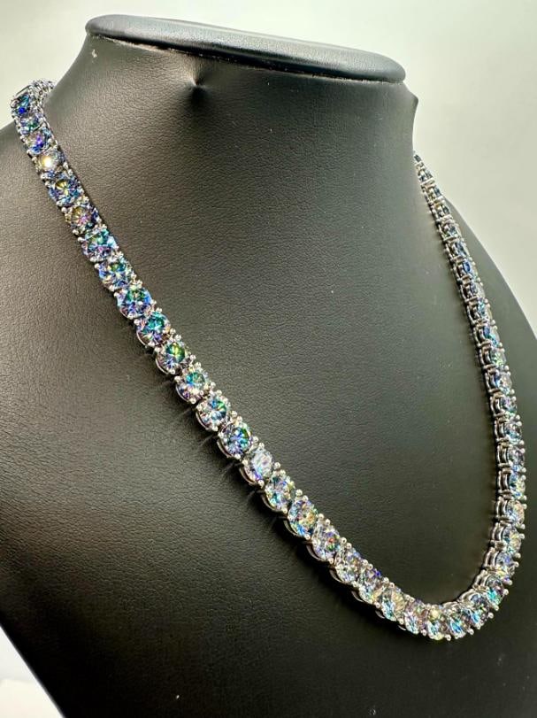 18KT White Gold Plated 69ctw VVs1 Russian Color Change Lab Created Alexandrite Necklace: Amazing Huge 18 Kt White Gold Plate 69 Cttw VVs1 Russian Color Change Lab Created Alexandrite Tennis Necklace. These 69 Count Russian Lab Simulated Color Change Alexandrite's are all VVS1 Near Flawles