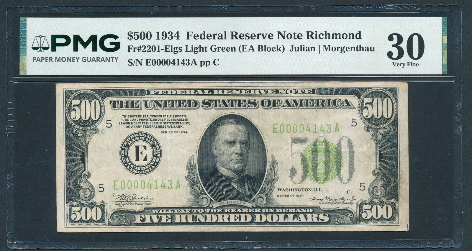 1934 $500 Richmond FRN PMG 30: One 1934 $500 Richmond FRN PMG 30.