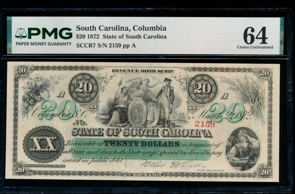 1872 $20 Columbia SC Obsolete PMG 64 (1 of 2)