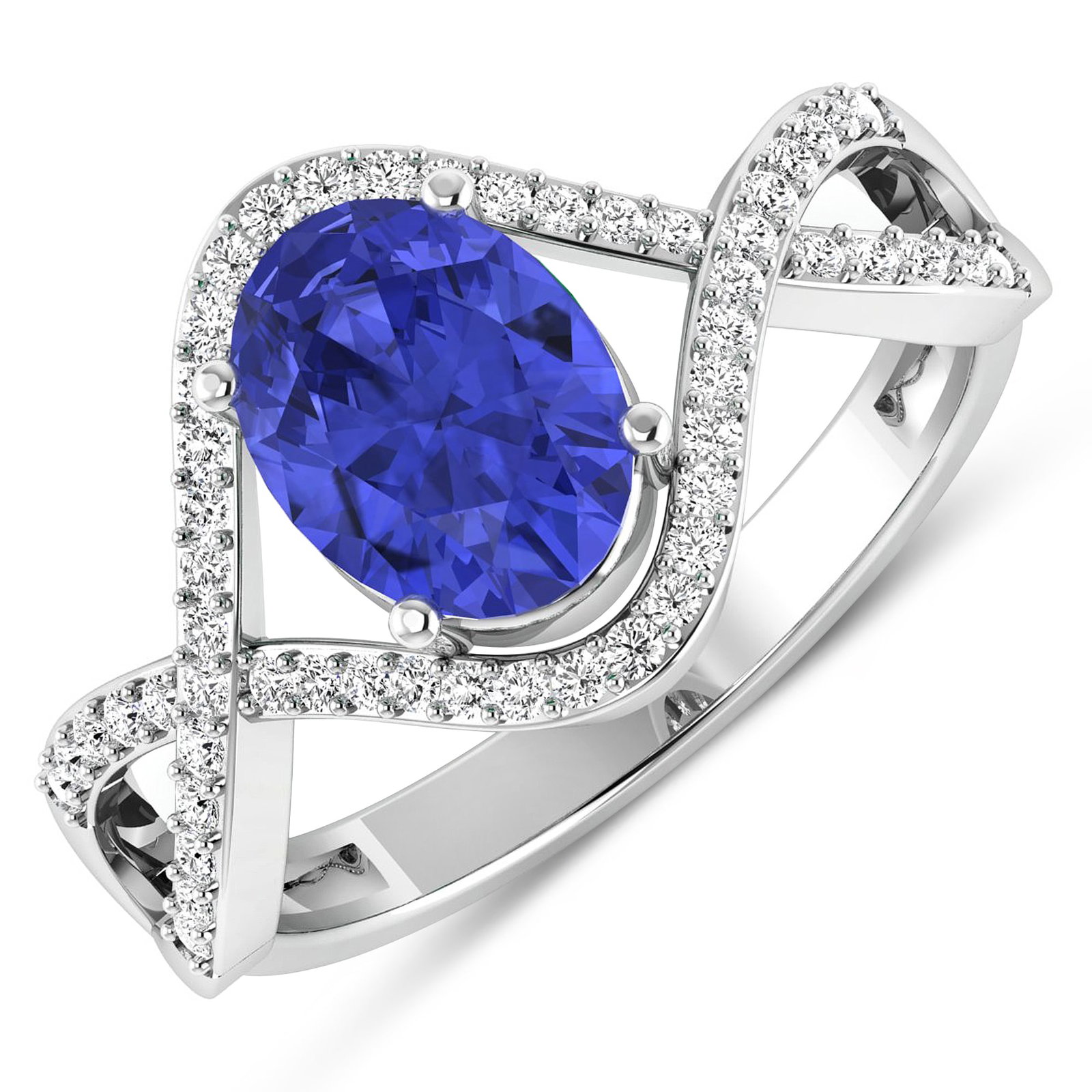 14KT White Gold 1.09ctw Tanzanite and Diamond Ring: Tanzanite (AA+) Oval 8x6mm - 1Pc + White Diamond F/C Round 1.00mm - 52Pcs ( I1-I2/I color ) Total weight of gemstone is 1.09cts. Total Diamond weight is 0.24cts. Total weight of this ring is 2.7 grams