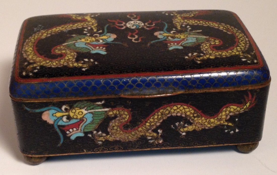 Estate vintage old Asian cloissone trinket box.: Estate item. No markings. Shows aging and deterioration, multiple enamel chip loss.